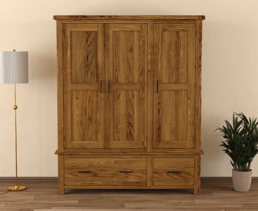 Harrogate Rustic Solid Oak Triple Wardrobe