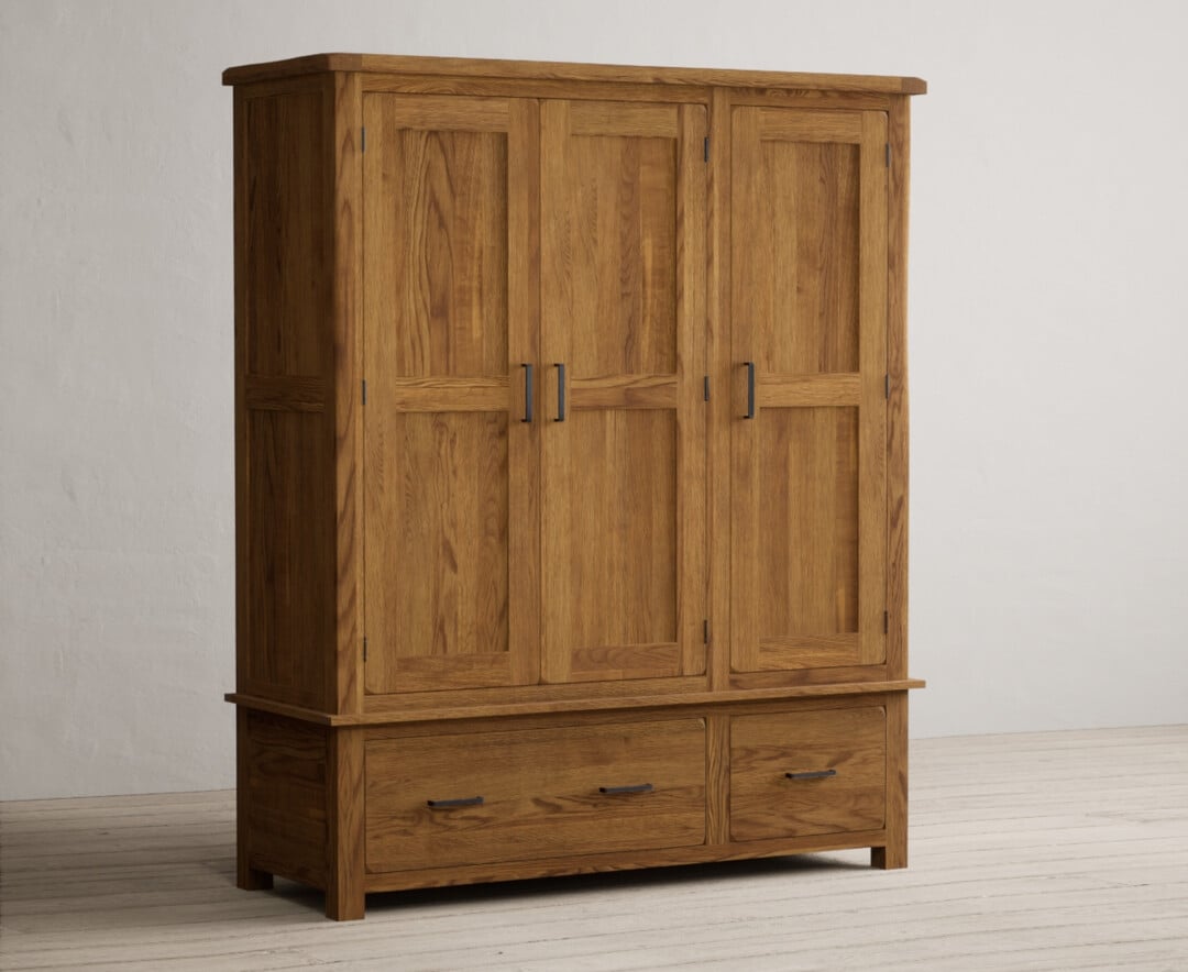 Harrogate Rustic Solid Oak Triple Wardrobe