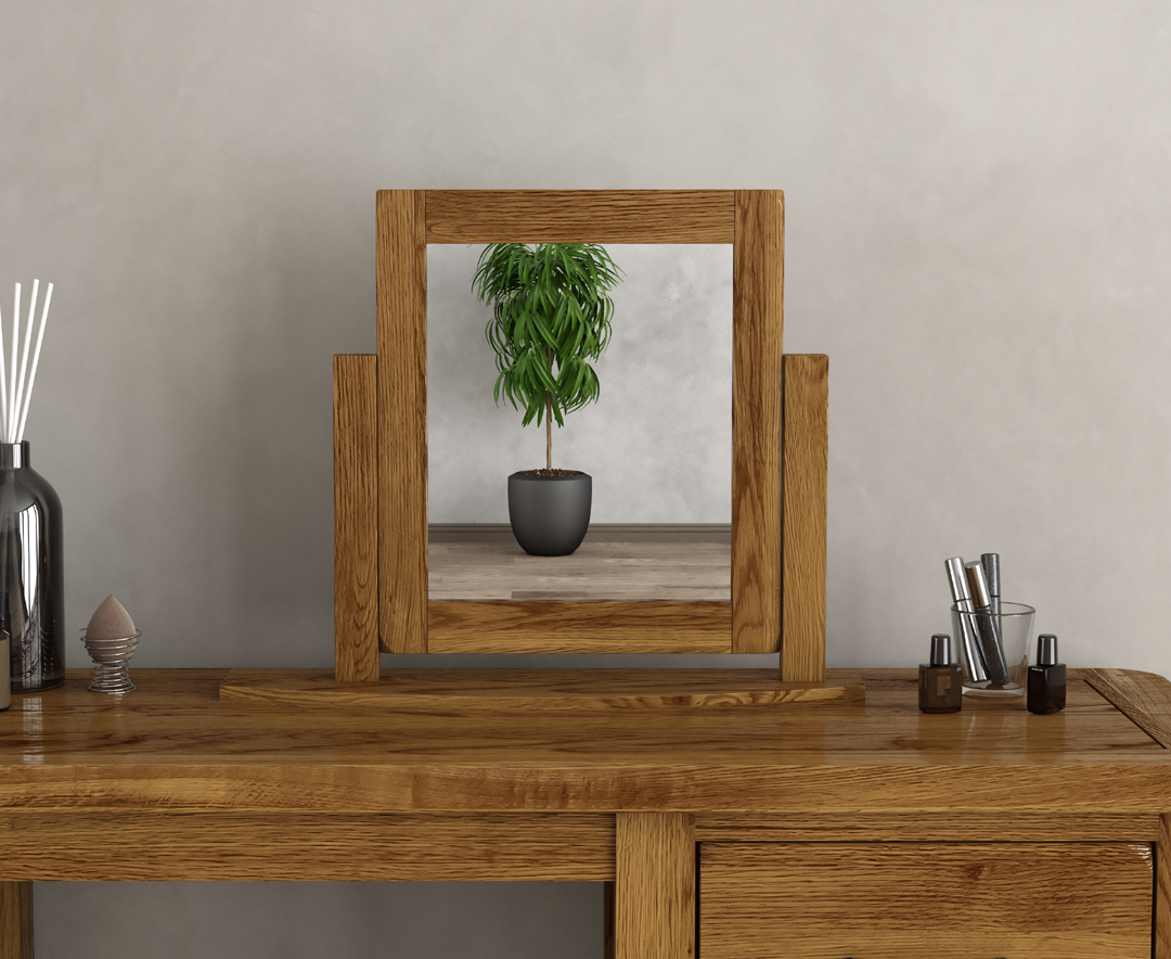 Product photograph of Harrogate Rustic Solid Oak Swivel Dressing Table Mirror from Oak Furniture Superstore