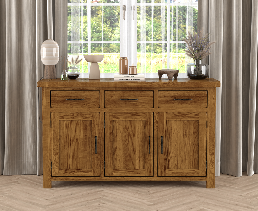 Product photograph of Harrogate Rustic Solid Oak Large Sideboard from Oak Furniture Superstore