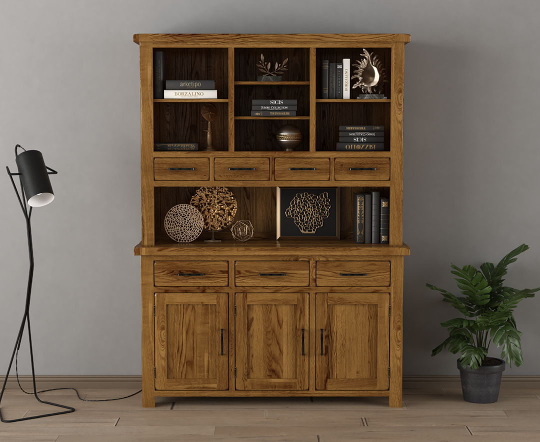 Product photograph of Harrogate Rustic Solid Oak Large Dresser from Oak Furniture Superstore