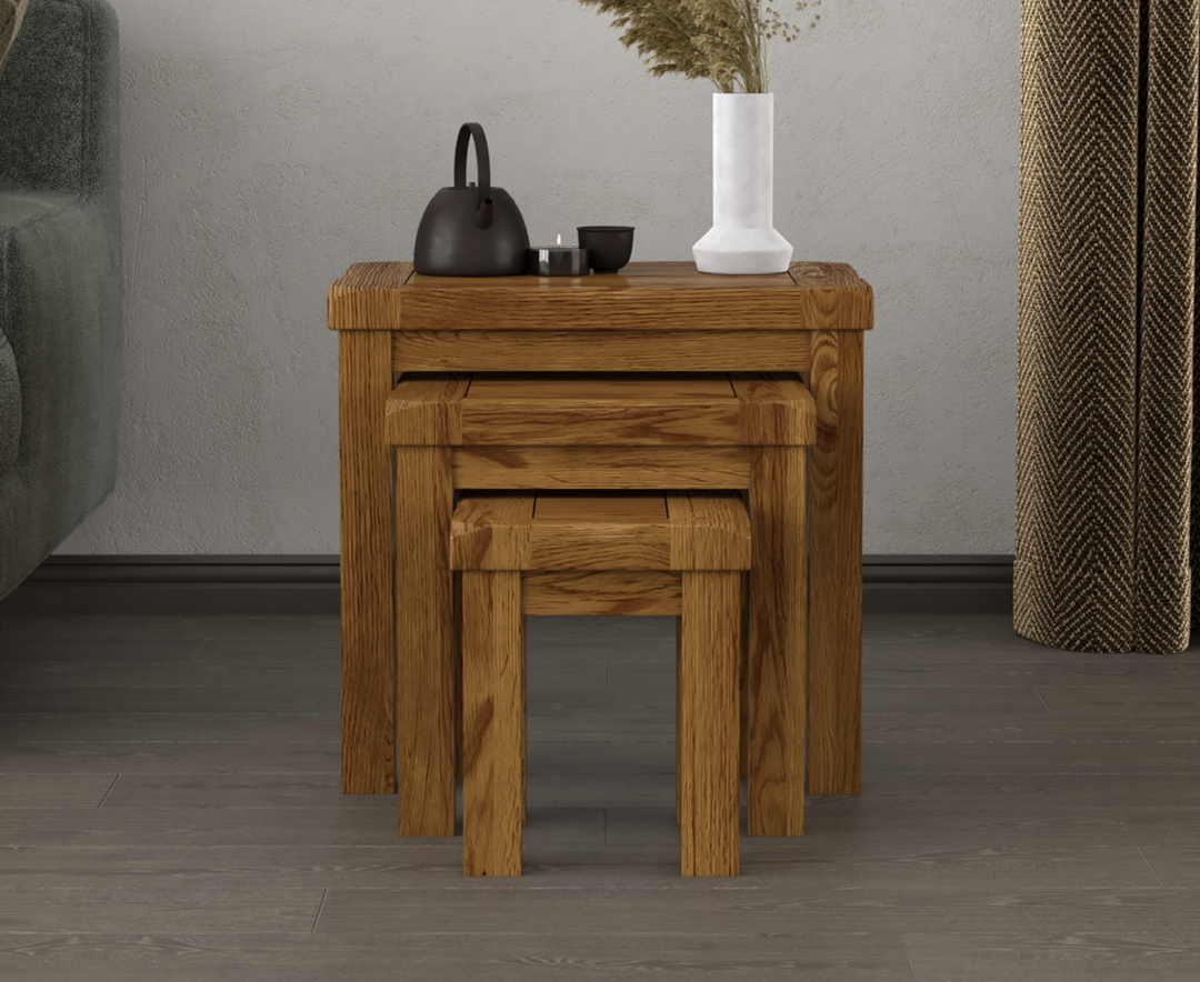 Product photograph of Harrogate Rustic Solid Oak Nest Of Tables from Oak Furniture Superstore