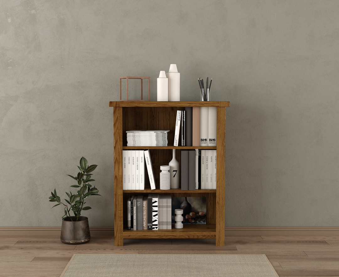Product photograph of Harrogate Rustic Solid Oak Small Bookcase from Oak Furniture Superstore