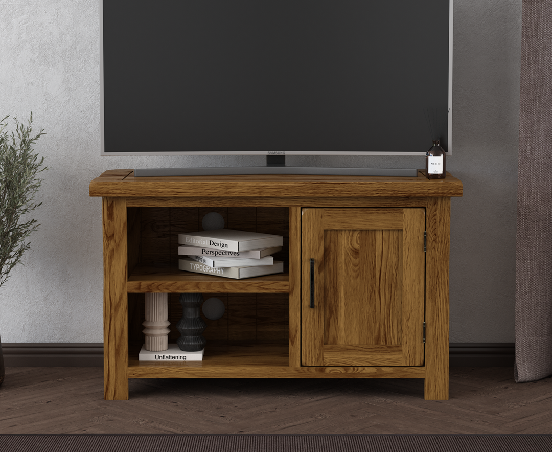 Product photograph of Harrogate Rustic Solid Oak Small Tv Cabinet from Oak Furniture Superstore