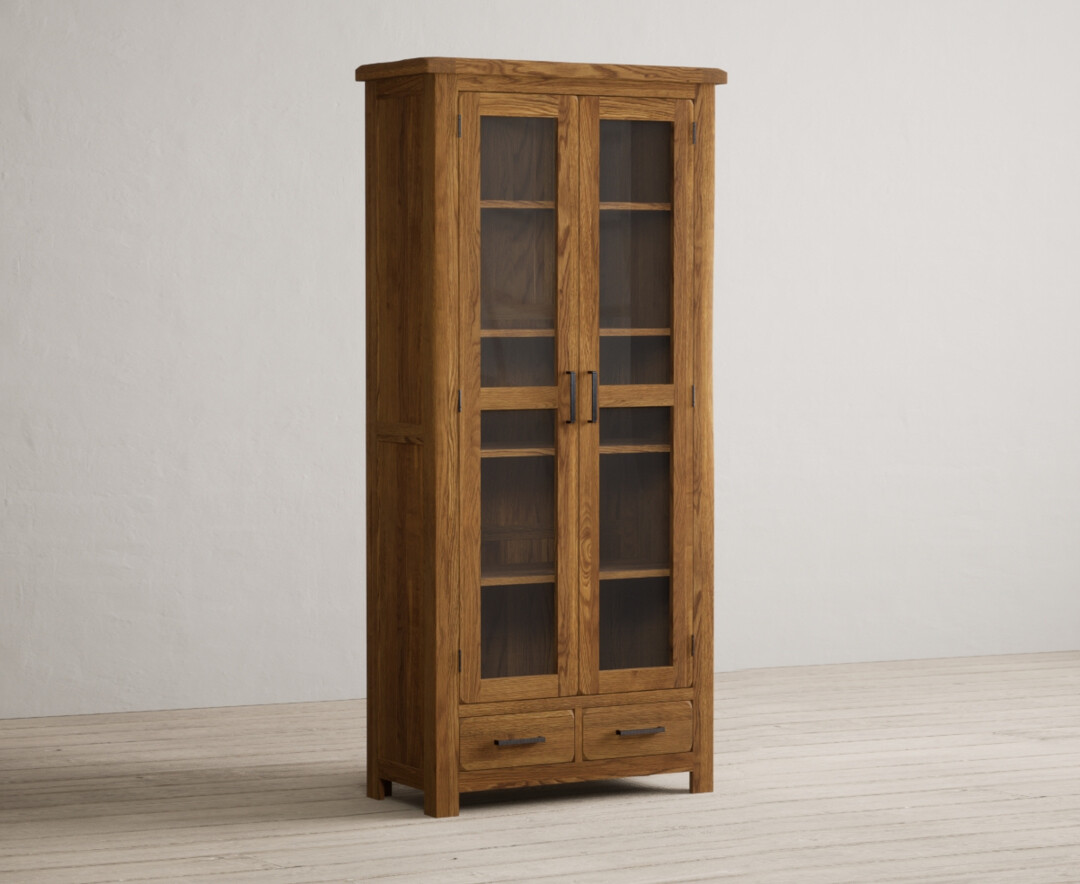 Harrogate Rustic Solid Oak Glazed Display Cabinet