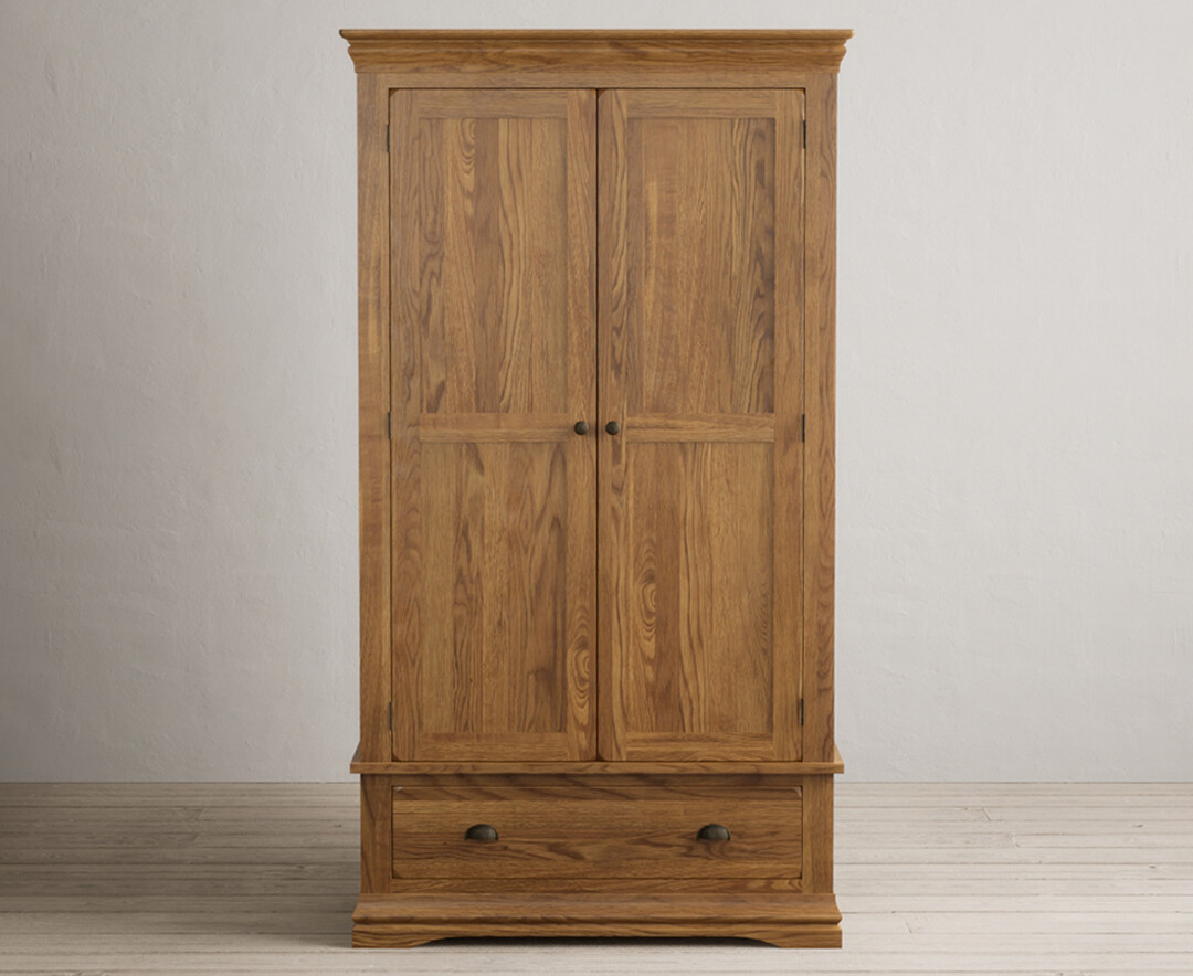 Product photograph of Burford Rustic Solid Oak Double Wardrobe from Oak Furniture Superstore