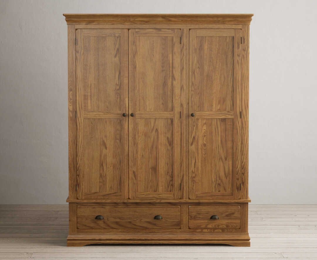 Product photograph of Burford Rustic Solid Oak Triple Wardrobe from Oak Furniture Superstore