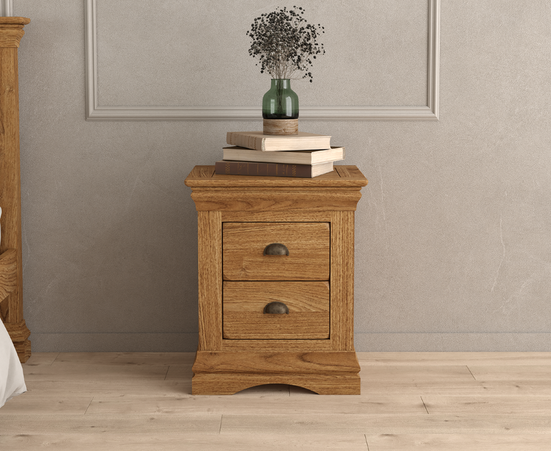 Burford Rustic Solid Oak 2 Drawer Bedside Table