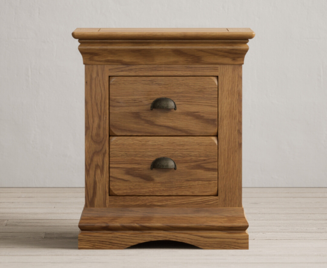 Product photograph of Burford Rustic Solid Oak 2 Drawer Bedside Table from Oak Furniture Superstore