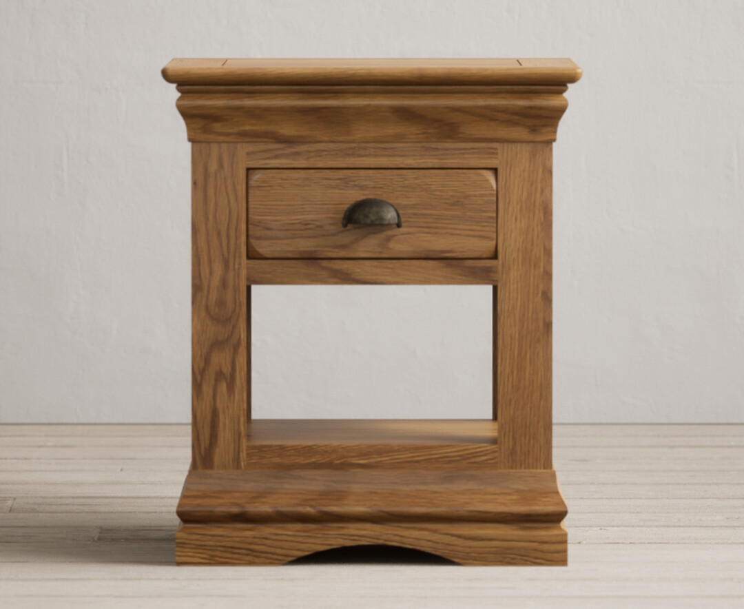 Product photograph of Burford Rustic Solid Oak 1 Drawer Bedside Table from Oak Furniture Superstore