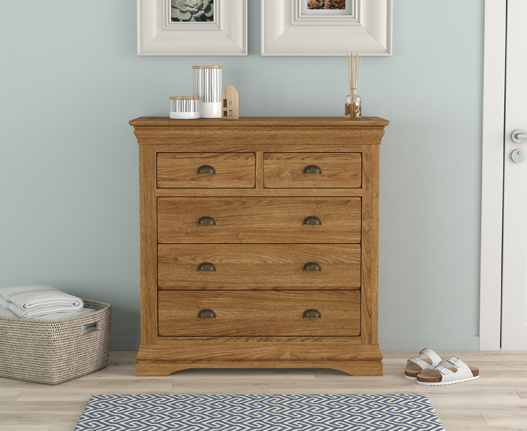 Product photograph of Burford Rustic Solid Oak 2 Over 3 Chest Of Drawers from Oak Furniture Superstore
