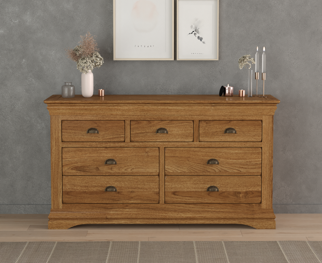 Product photograph of Burford Rustic Solid Oak Wide Chest Of Drawers from Oak Furniture Superstore