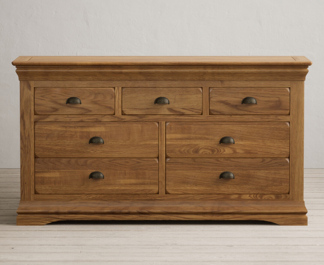 Product photograph of Burford Rustic Solid Oak Wide Chest Of Drawers from Oak Furniture Superstore