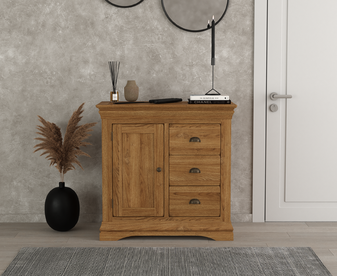 Product photograph of Burford Rustic Solid Oak Hallway Sideboard from Oak Furniture Superstore