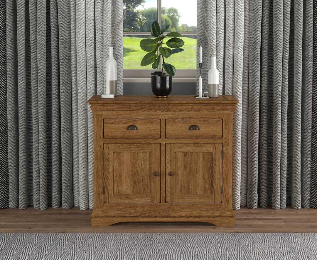 Product photograph of Burford Rustic Solid Oak Small Sideboard from Oak Furniture Superstore