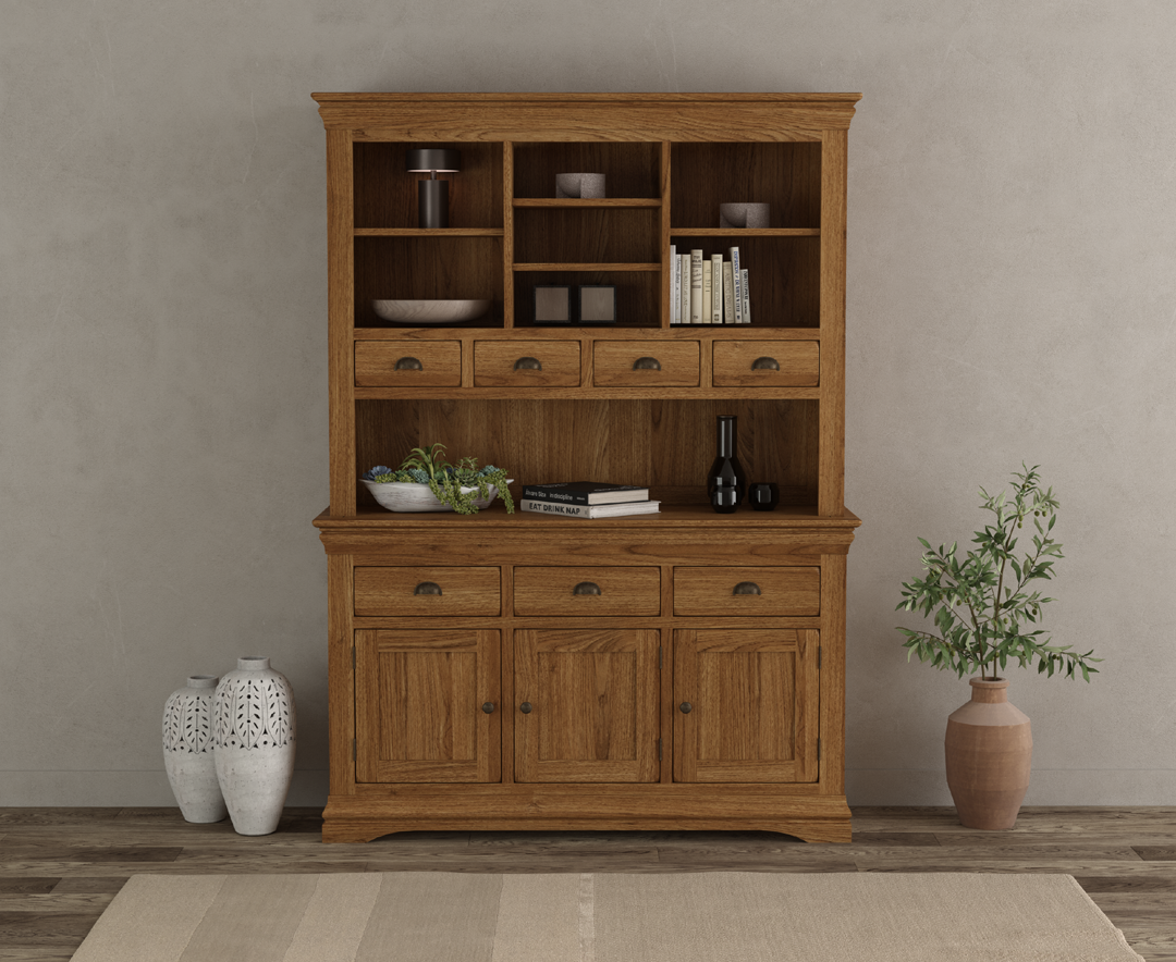 Product photograph of Burford Rustic Solid Oak Large Dresser from Oak Furniture Superstore