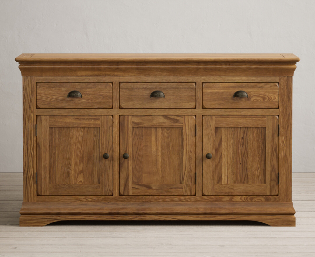 Product photograph of Burford Rustic Solid Oak Large Sideboard from Oak Furniture Superstore