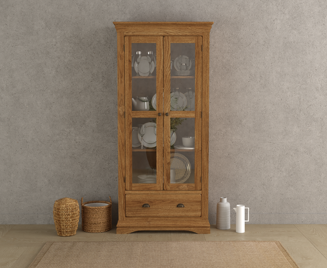 Product photograph of Burford Rustic Solid Oak Display Cabinet from Oak Furniture Superstore
