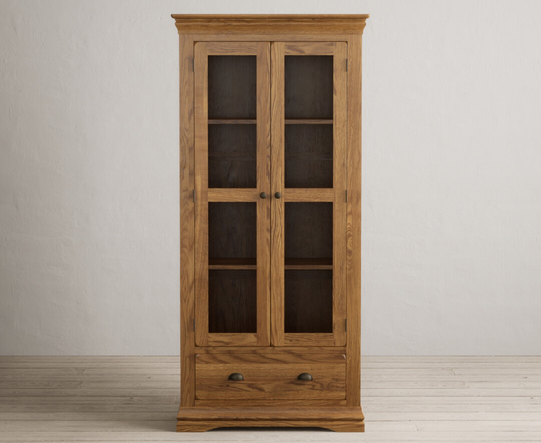 Product photograph of Burford Rustic Solid Oak Display Cabinet from Oak Furniture Superstore