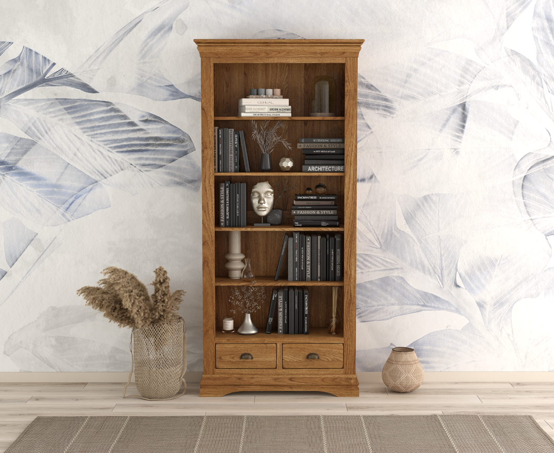 Product photograph of Burford Rustic Solid Oak Tall Bookcase from Oak Furniture Superstore