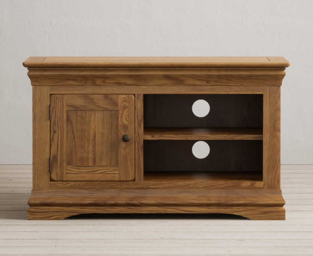 Product photograph of Burford Rustic Solid Oak Small Tv Unit from Oak Furniture Superstore