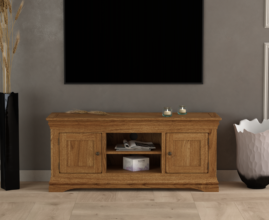 Product photograph of Burford Rustic Solid Oak Large Tv Unit from Oak Furniture Superstore