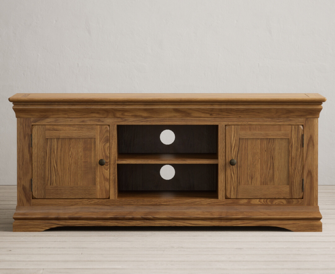 Product photograph of Burford Rustic Solid Oak Large Tv Unit from Oak Furniture Superstore