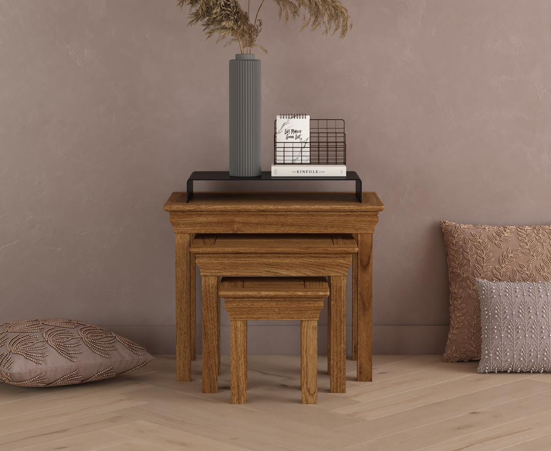 Product photograph of Burford Rustic Solid Oak Nest Of Tables from Oak Furniture Superstore