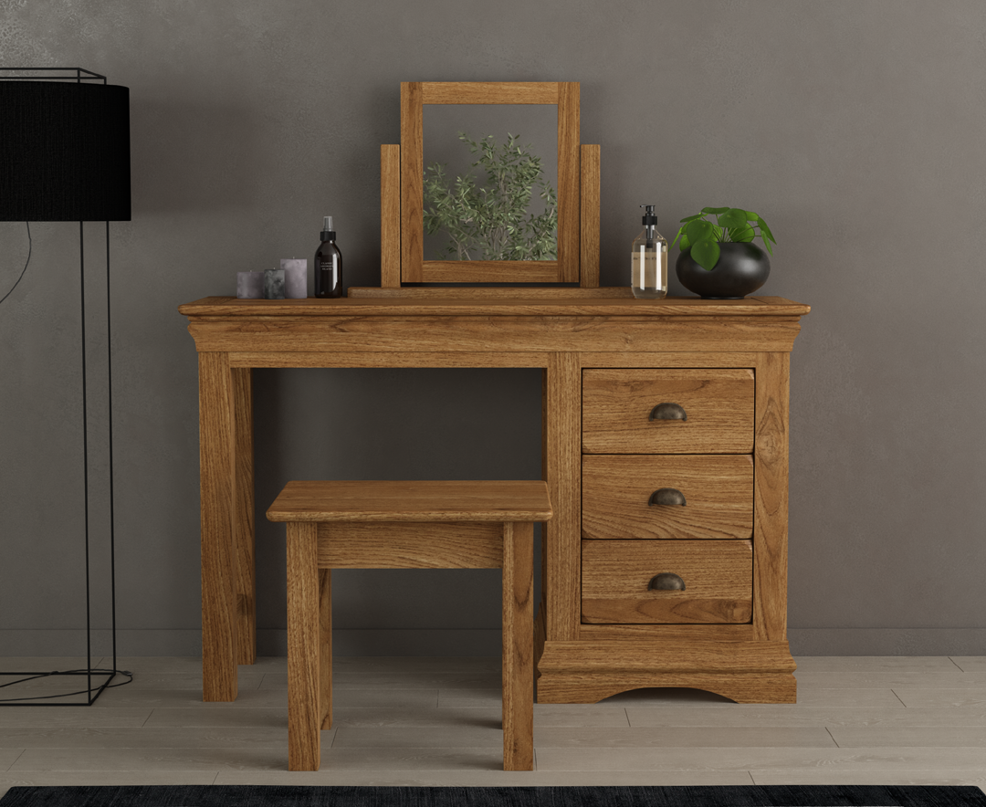 Product photograph of Burford Rustic Solid Oak Dressing Table Set from Oak Furniture Superstore