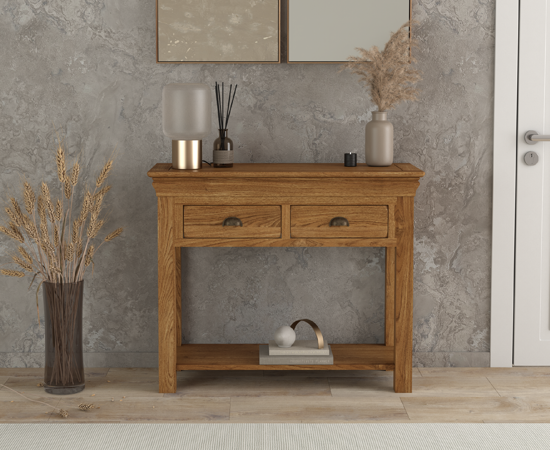 Product photograph of Burford Rustic Solid Oak Console Table from Oak Furniture Superstore