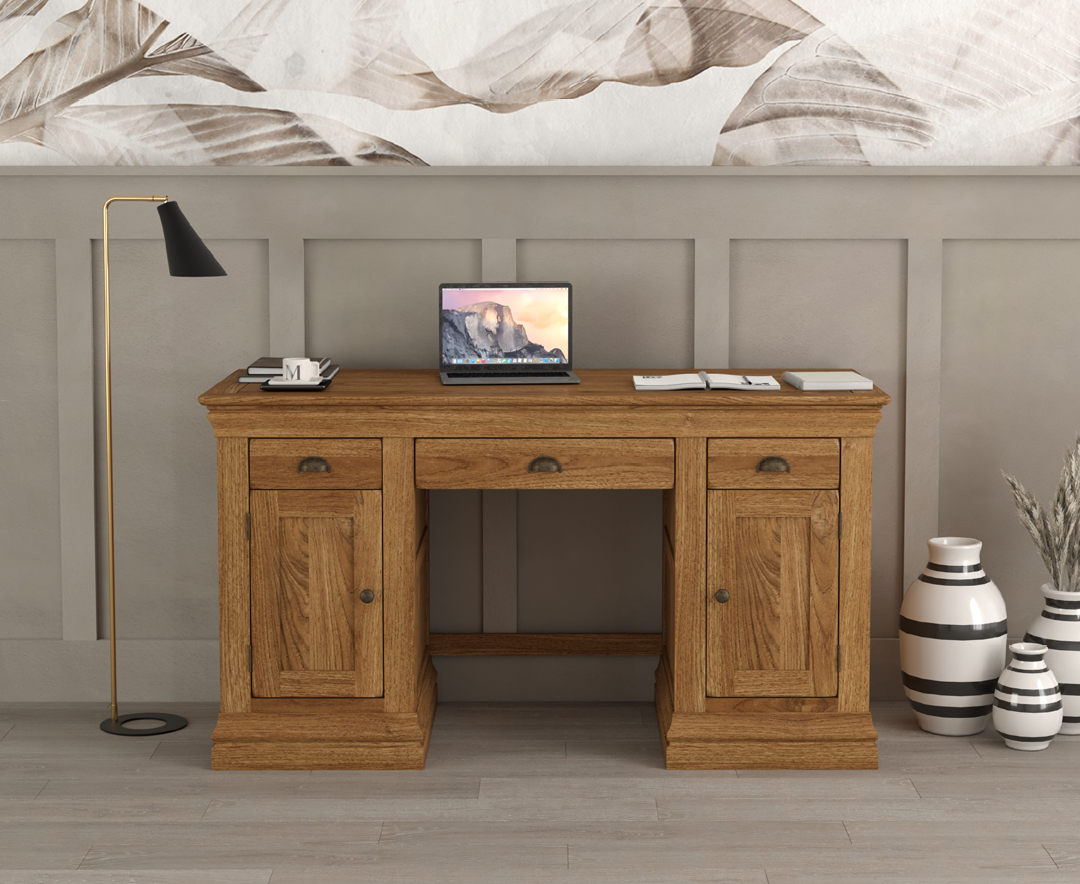 Product photograph of Burford Rustic Solid Oak Desk from Oak Furniture Superstore