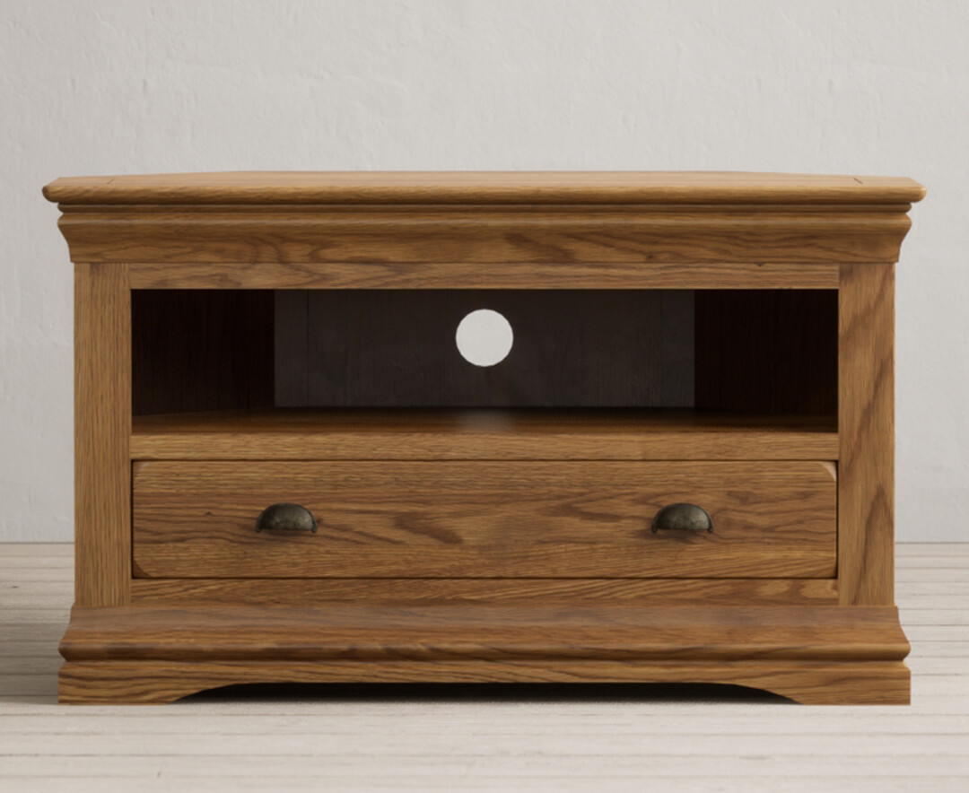 Product photograph of Burford Rustic Solid Oak Corner Tv Unit from Oak Furniture Superstore