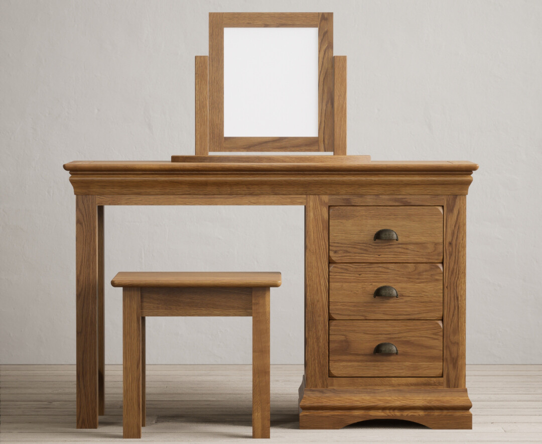 Product photograph of Burford Rustic Solid Oak Dressing Table Set from Oak Furniture Superstore