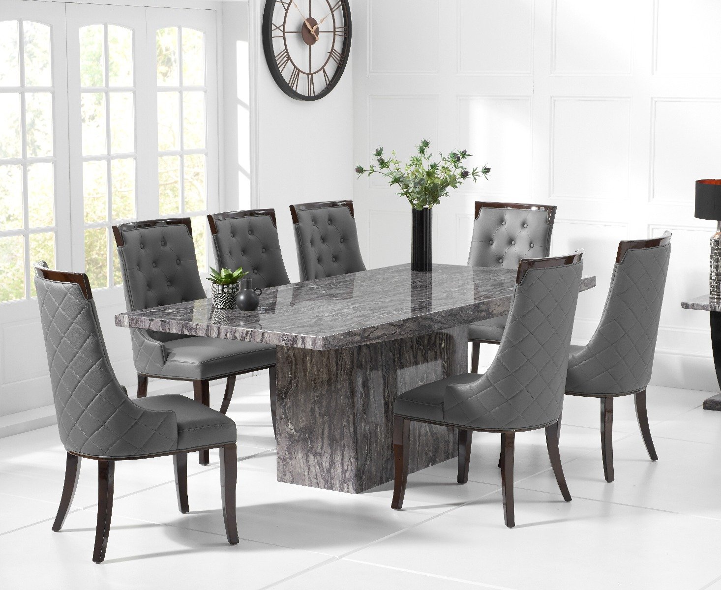 Crema 180cm Grey Marble Dining Table With 10 Cream Francesca Chairs