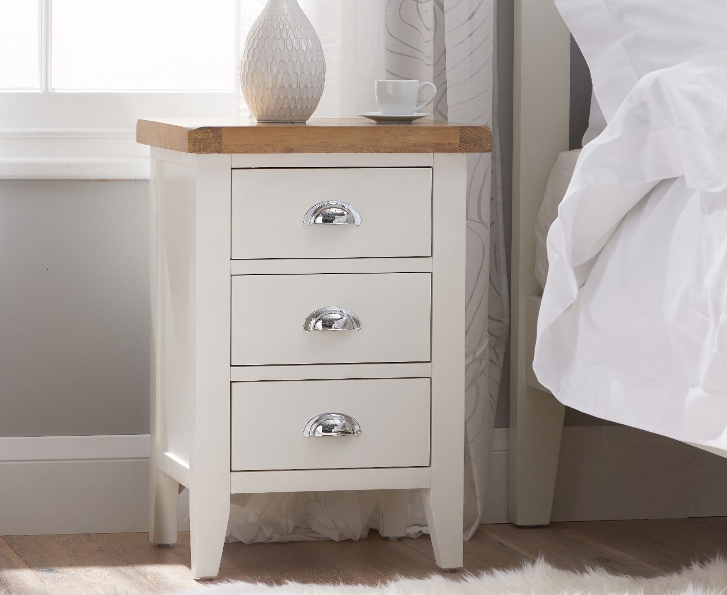 Eden Oak And White 3 Drawer Bedside Table