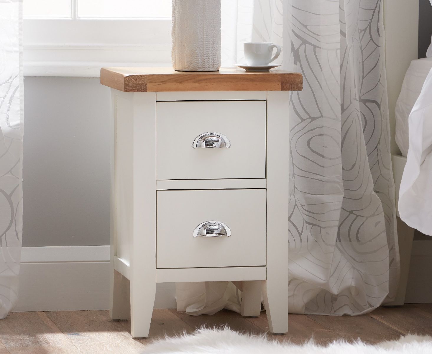 Eden Oak And White 2 Drawer Bedside Table