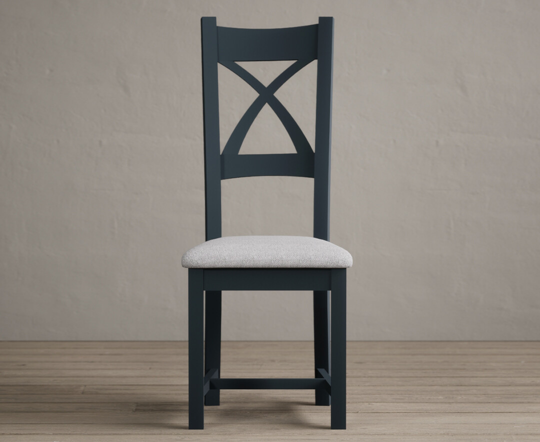 Product photograph of Painted Dark Blue X Back Dining Chairs With Light Grey Fabric Seat Pad from Oak Furniture Superstore