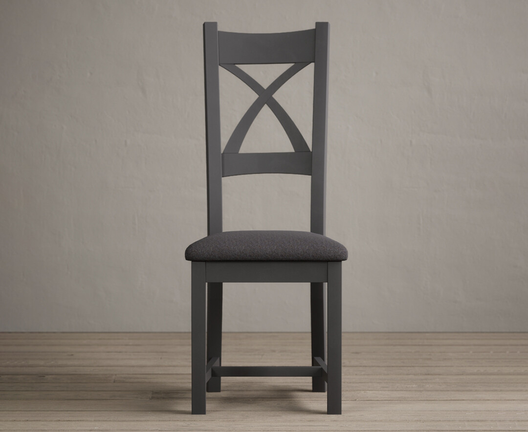 Product photograph of Painted Charcoal Grey X Back Dining Chairs With Charcoal Grey Fabric Seat Pad from Oak Furniture Superstore