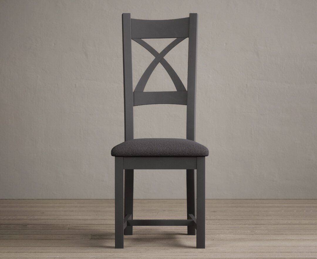 Painted Charcoal Grey X Back Dining Chairs With Charcoal Grey Fabric Seat Pad