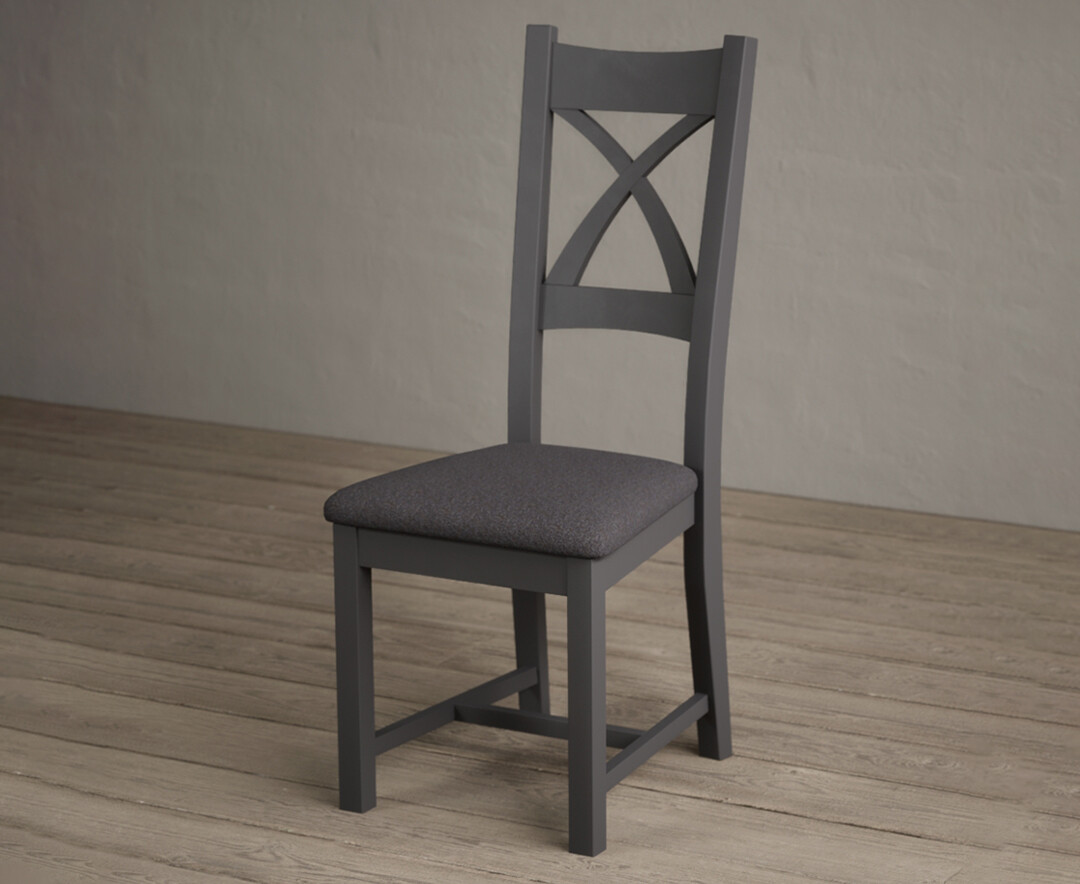 Photo 2 of Painted charcoal grey x back dining chairs with charcoal grey fabric seat pad