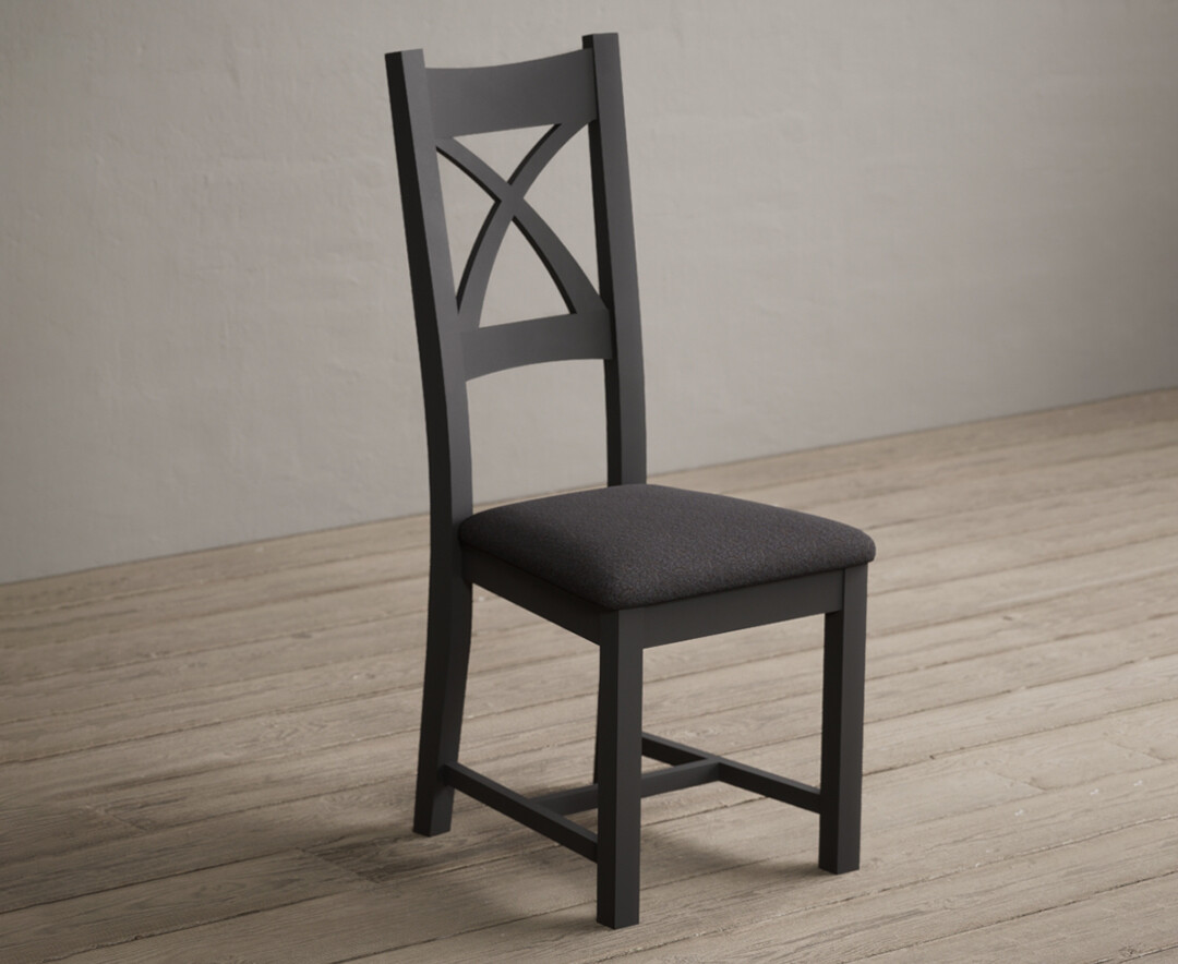Photo 1 of Painted charcoal grey x back dining chairs with charcoal grey fabric seat pad