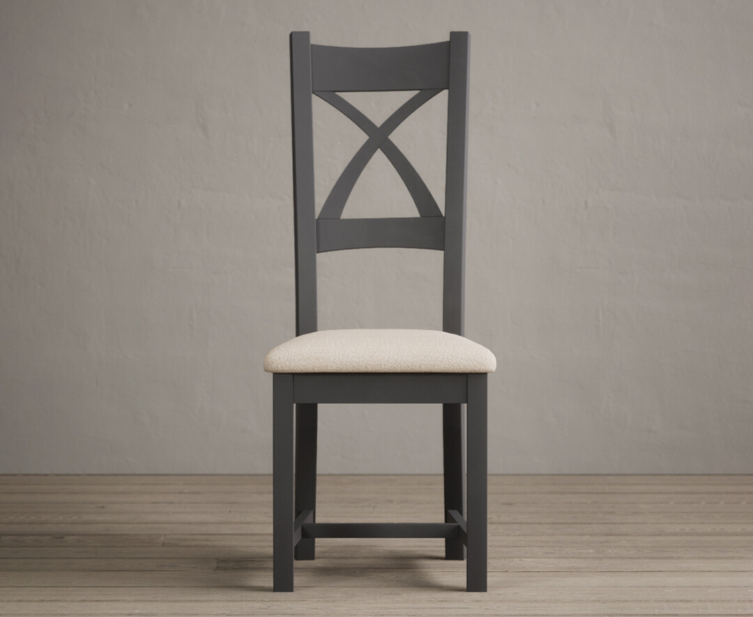 Product photograph of Painted Charcoal X Back Dining Chairs With Linen Seat Pad from Oak Furniture Superstore