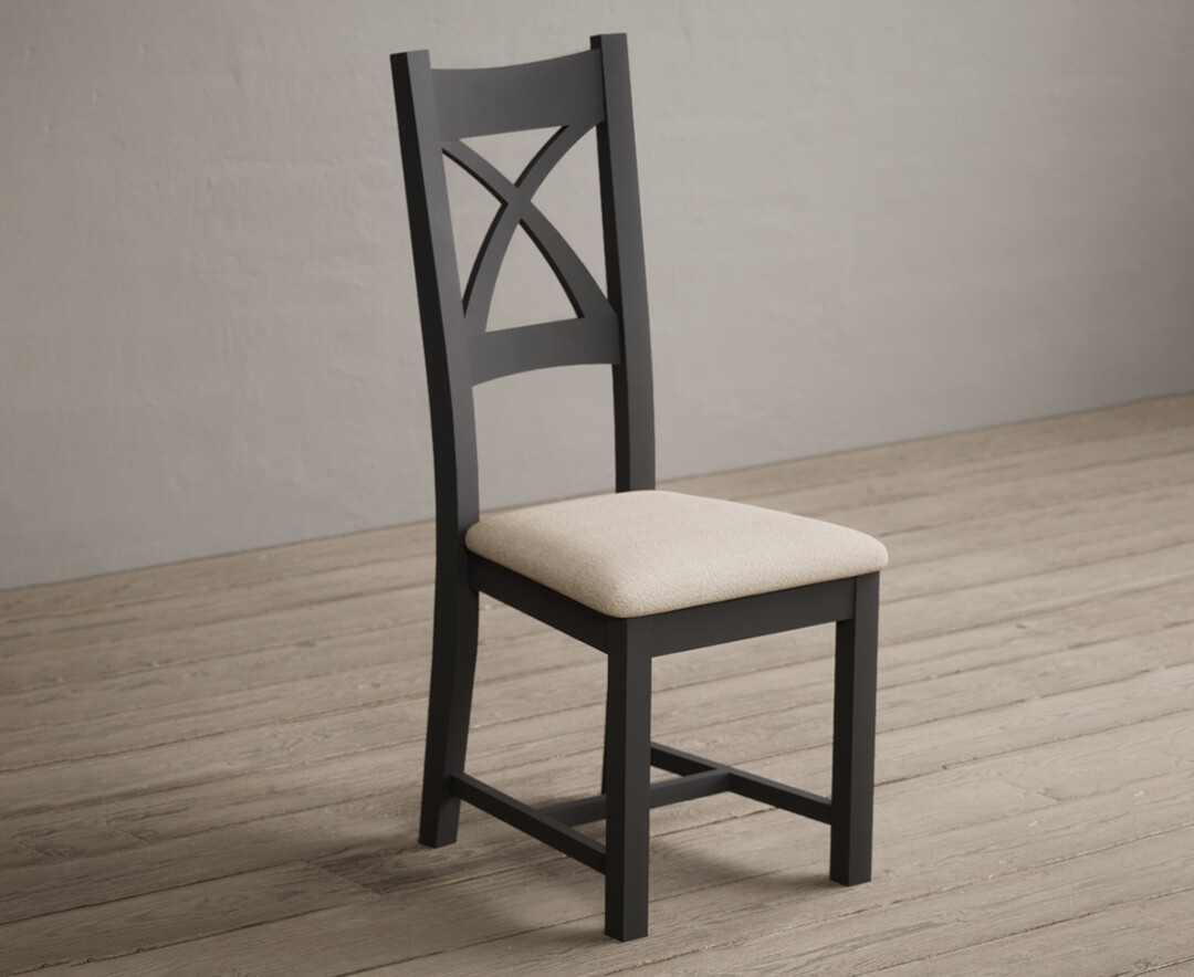 Photo 1 of Painted charcoal x back dining chairs with linen seat pad