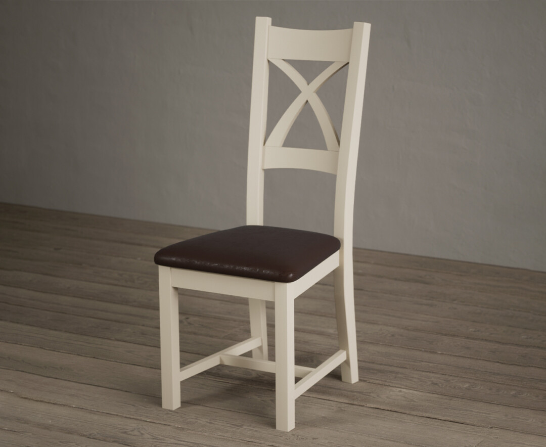 Photo 1 of Painted cream x back dining chairs with brown suede seat pad