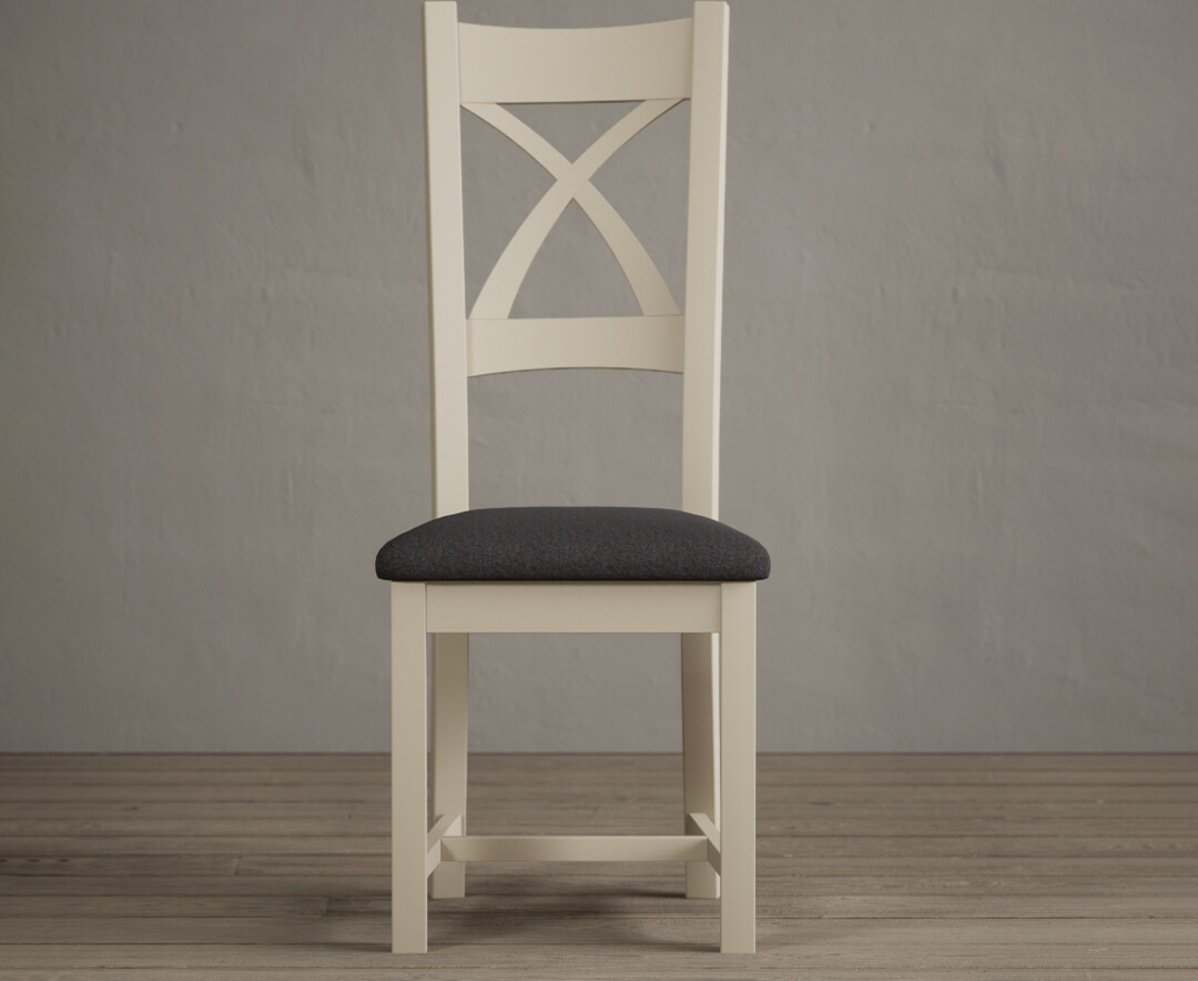 Painted Cream X Back Dining Chairs With Charcoal Grey Fabric Seat Pad