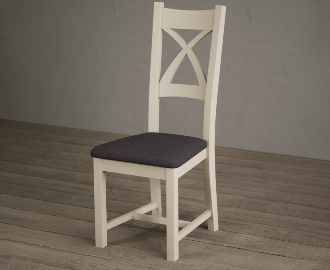 Photo 1 of Painted cream x back dining chairs with charcoal grey fabric seat pad