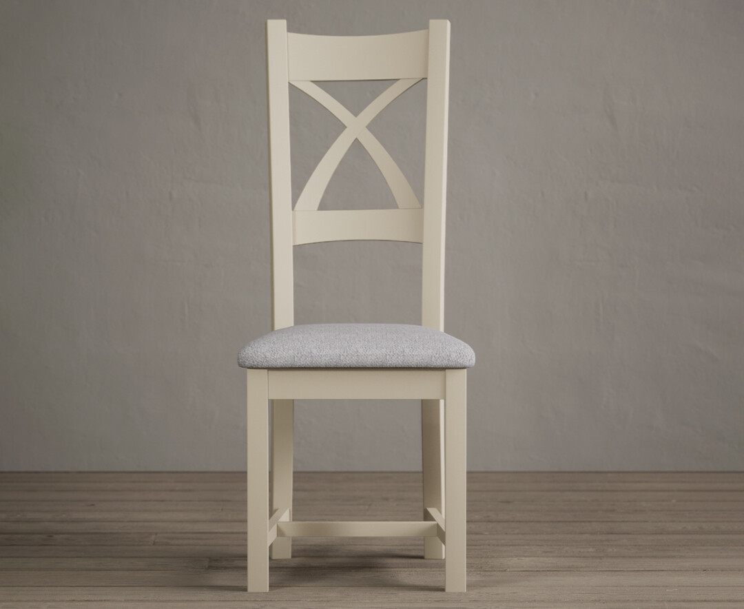 Painted Cream X Back Dining Chairs With Light Grey Fabric Seat Pad