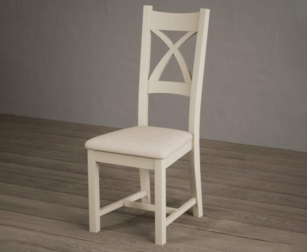 Product photograph of Painted Cream X Back Dining Chairs With Linen Fabric Seat Pad from Oak Furniture Superstore.