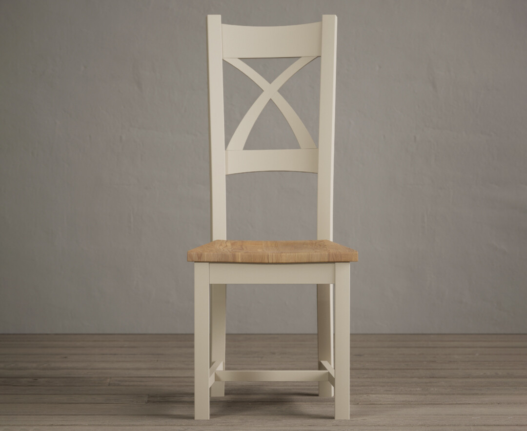 Product photograph of Painted Cream X Back Dining Chairs With Oak Seat Pad from Oak Furniture Superstore