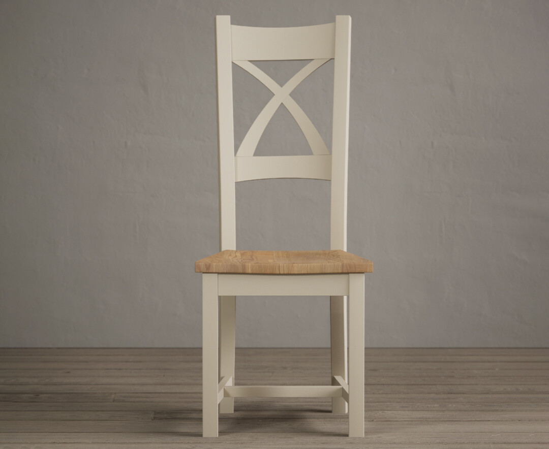 Painted Cream X Back Dining Chairs With Oak Seat Pad